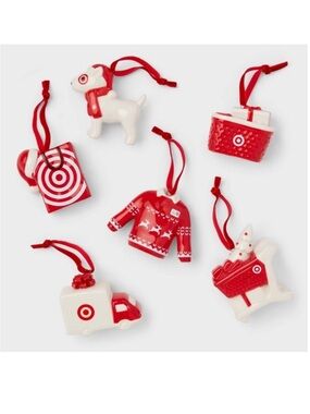 NWT 6pc Ceramic Target Christmas Tree
Ornament Set Red/White - Wondershop
